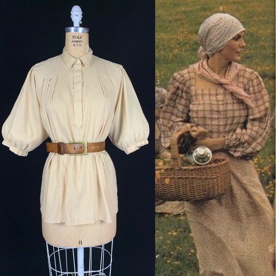 Vintage 1970's Sheer Beige Gauze Prairie Blouse Ex