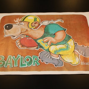 Baylor Bear 1972 Dirk West Print/ UT, A&M, SMU, TCU,Arkansas, Rice, U.H. - West Advertising copyright 1972 1103 8th St., Lubbock