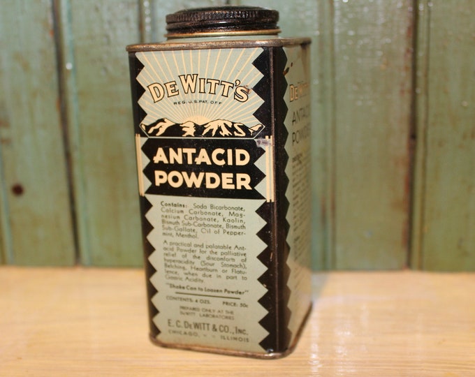Dewitt's Antacid Powder Vintage Advertising Tin Can e.c.dewitt & Co