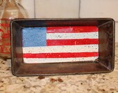 Vintage Bread Pan American USA Rustic Flag - Ekco 7 Sanitary, metal, antique, patina, baking, kitchen, patriotic, red, white, and blue