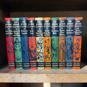 1956 Junior Classics Book Set 10 Volume Collier Rainbow Books Decorative Antique Children’s Literature Colorful Shelf Decor