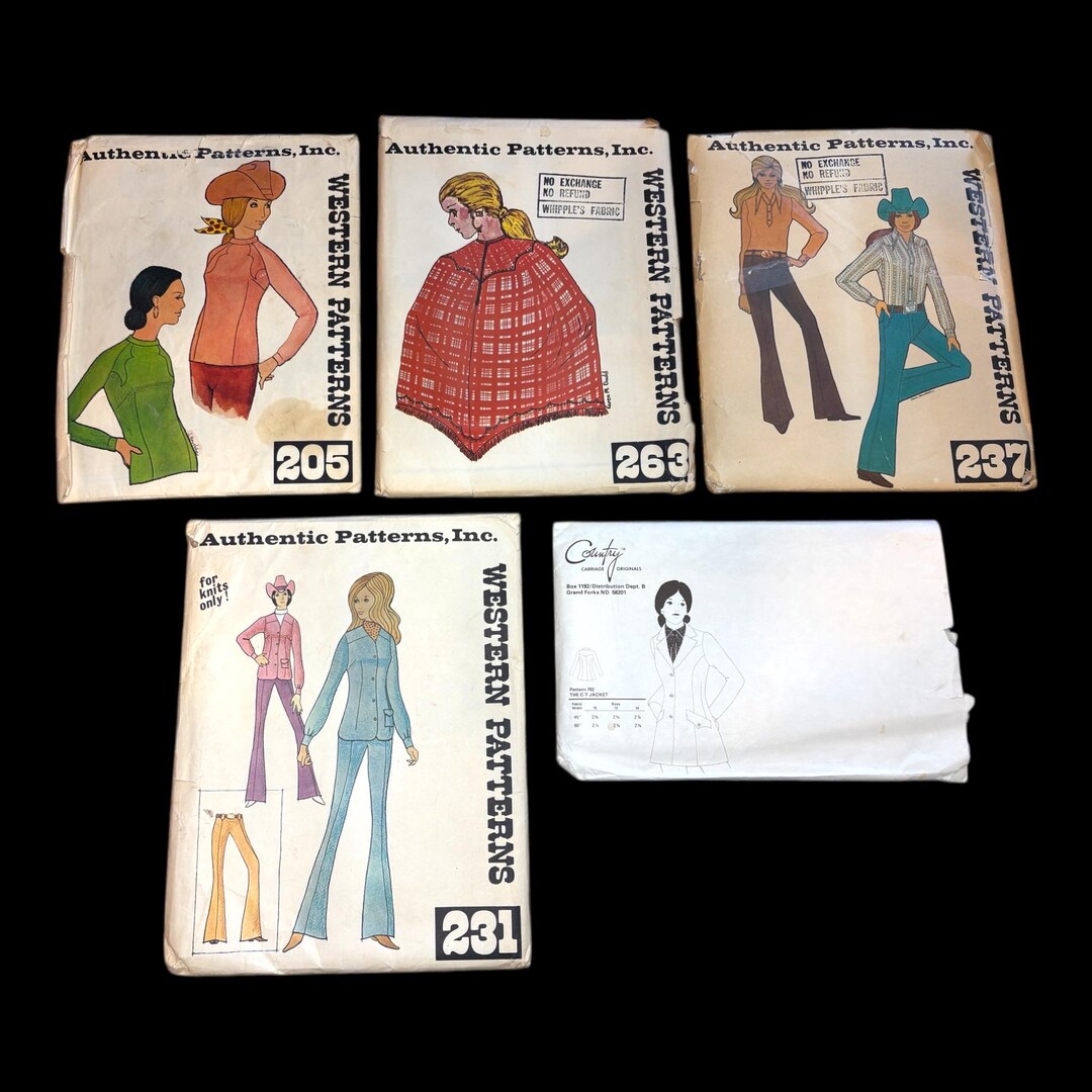 Vintage 1970s **authentic Patterns, Inc. Western Sewing Pattern Lot ...