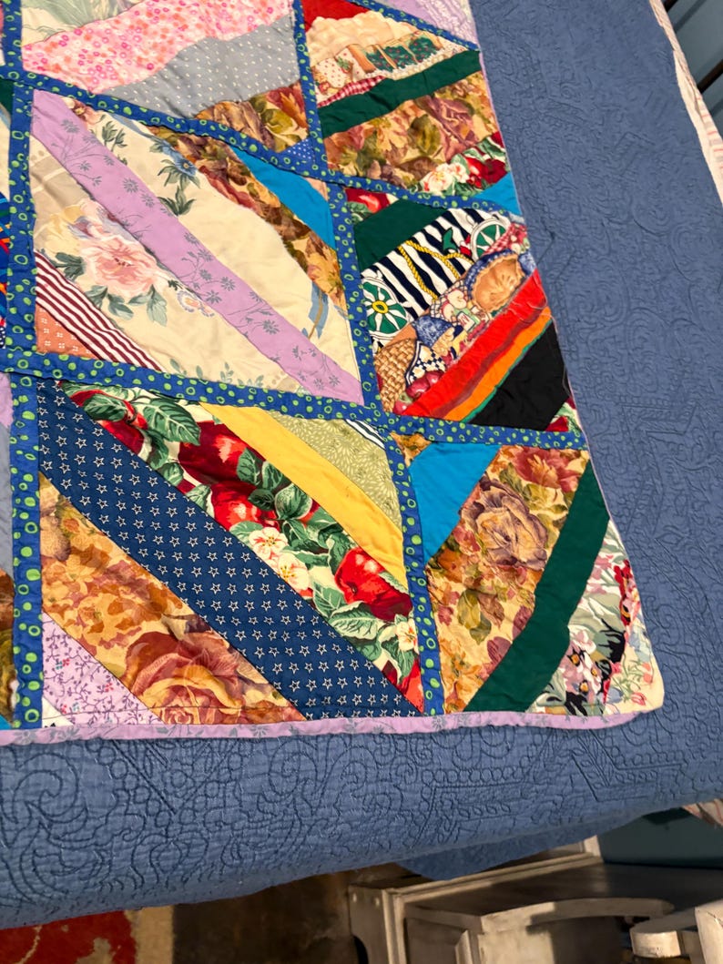 Vintage String Quilt Throw 53”x53” Scrappy Strip Quilt Handmade Lap ...