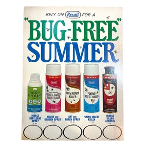 1960s Rexall Bug-free Summer Pesticide Spray Point of Sale (POS) Cardboard Advertising Sign - insect, house and garden, ant and roach killer