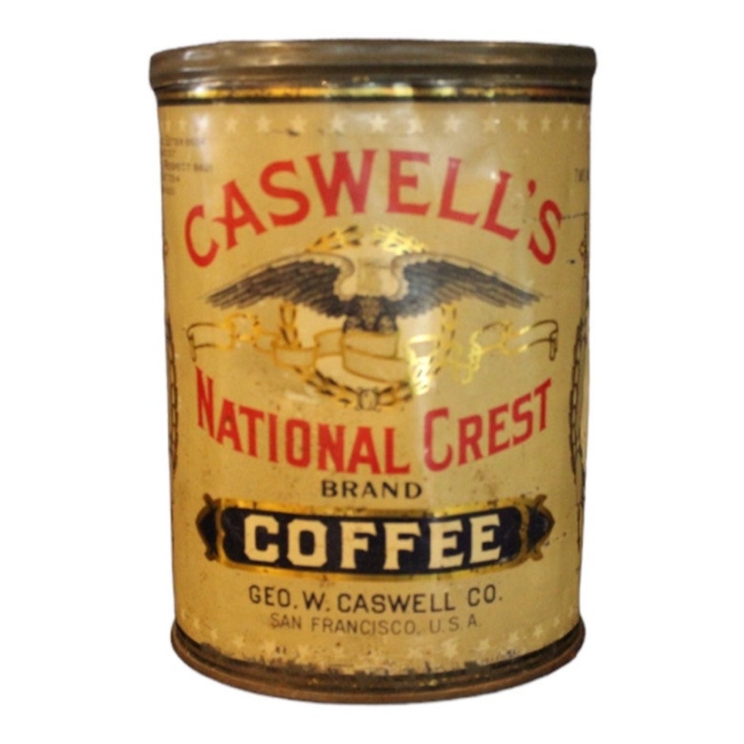 Caswell's National Crest Brand Coffee Tin Can geo. W. Caswell Co. San