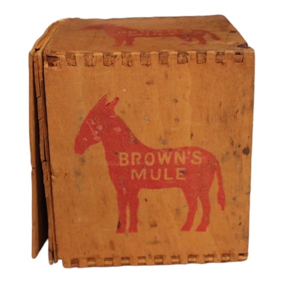 Brown's Mule Tobacco Dove Tailed Wooden Box Crate With Lid! Bright, 5 Cent  Cuts, 32 - 15 Cent Plugs, to 7 Pounds, R. J Reynolds, Factory 256