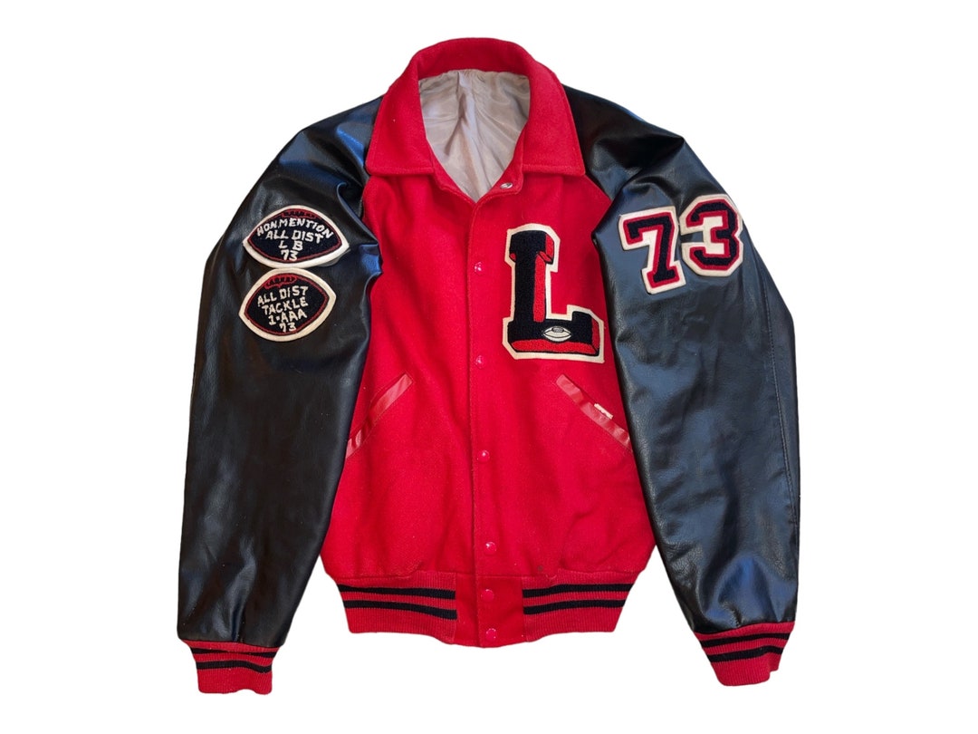 1973 Red and Black Football Letterman Jacket Size 40