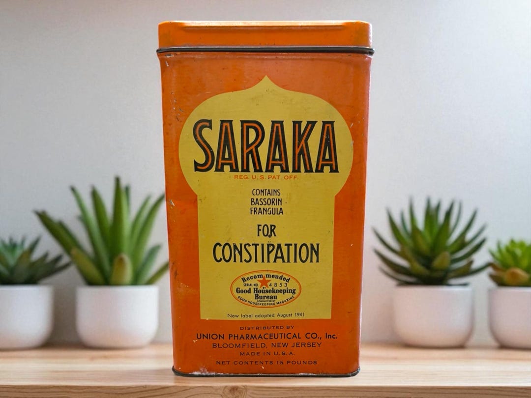 Vintage Saraka for Constipation Advertising Tin Can - Good Housekeeping ...