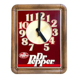 1984 Dr Pepper Electric Clock - Works, Plastic, Woodgrain