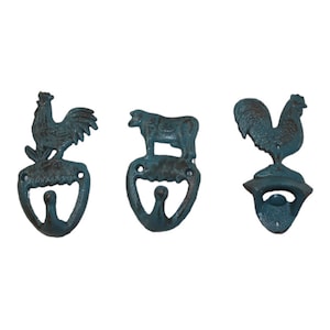 Choice - blue distressed cow hook, chicken hook, or chicken bottle opener - farmhouse, country, Ag, rustic, metal, cast iron, hang, beer