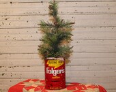 Folgers Mountain Grown Electric Perc Coffee Vintage Antique Tin with Small Christmas tree-choice- farmhouse, dripgrind,cup, 16 oz., can, old