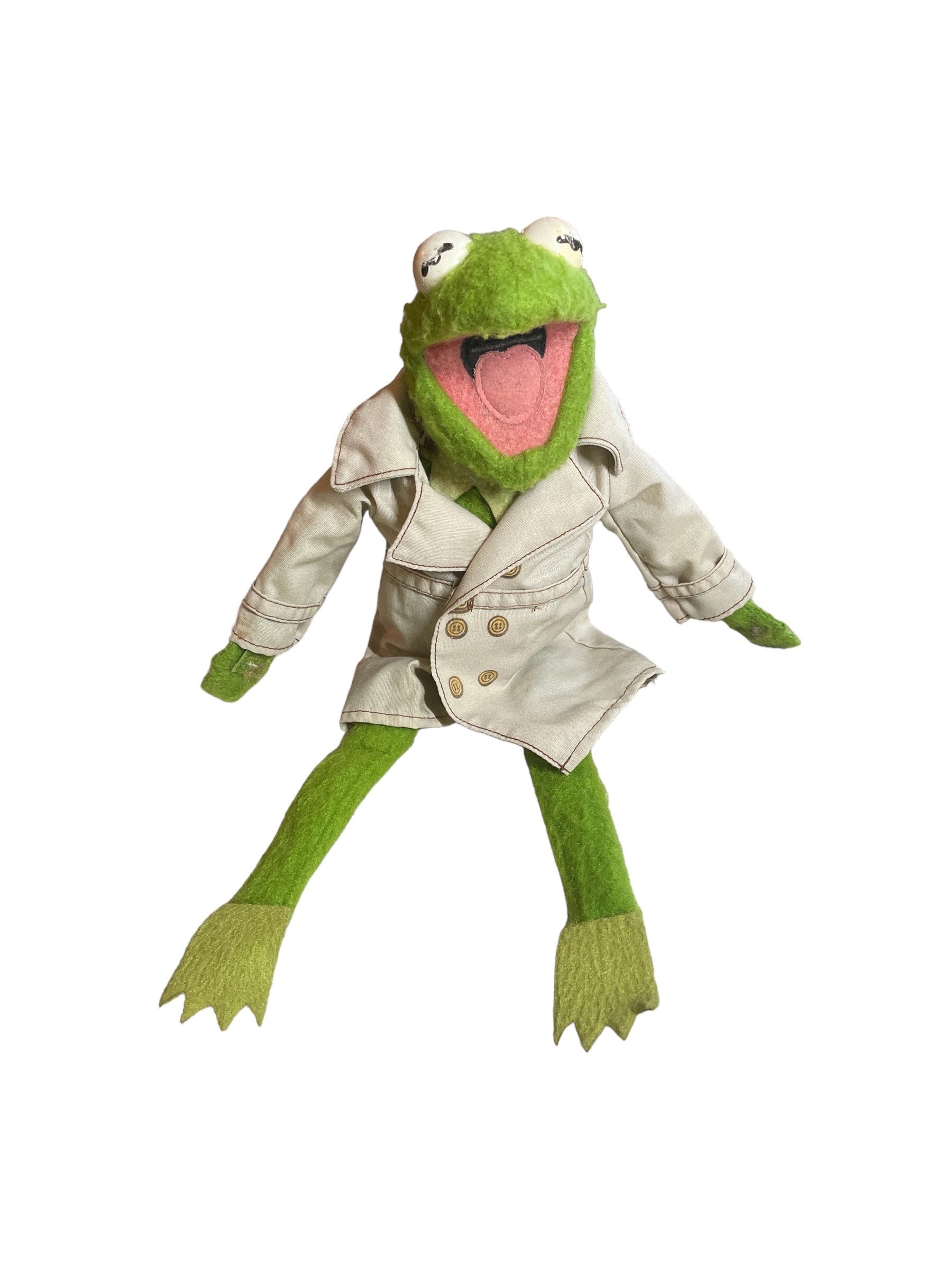 KERMIT THE FROGトレンチコートピンバッチ&キーホルダー 1981 Kermit the Frog in Trench Coat- Henson and Associates