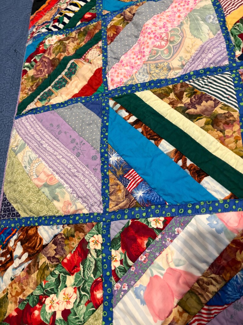 Vintage String Quilt Throw 53”x53” Scrappy Strip Quilt Handmade Lap ...