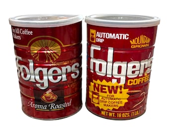 Pair Vintage Folgers Coffee Can Tins