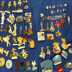 80 + pins (one with diamond? Past president ) Jaycees Vest with patches, Idalou, Milton, 50 year anniversary, cotton, Jerry Lewis, Texas