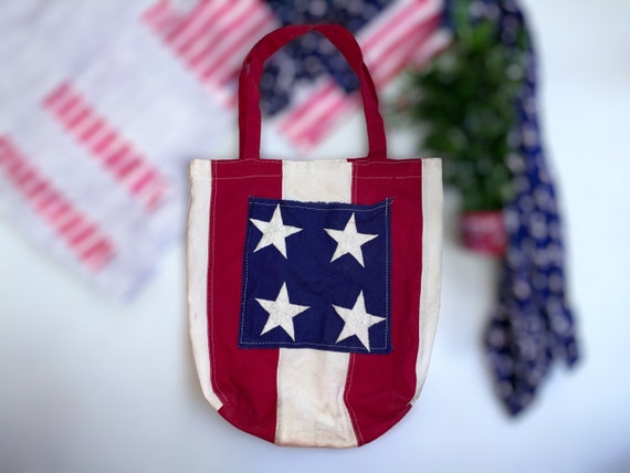 Patriotic Upcycled USA Flag Bag - made from a vin… - image 1