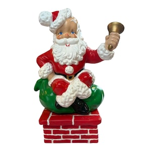 Large Ceramic Santa Claus with Sack on Brick Chimney.  Atlantic Mold Company, Jolly Old Saint Nick with bag, Kitchmas decor, vintage holiday