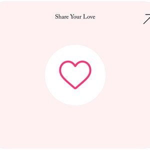 Może przedstawiać: Białe koło z r&oacute;żowym konturem serca na jasnor&oacute;żowym tle. Tekst "Share Your Love" znajduje się w g&oacute;rnej części obrazu.