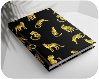 2027 Happy Daily Planner: Black & Gold Leopard Print