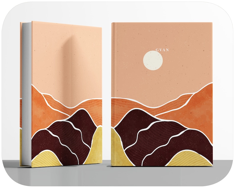 May include: A book cover with a minimalist design featuring a landscape of hills in shades of orange, brown, and yellow. The text "GYAN" is printed in white at the top of the cover.