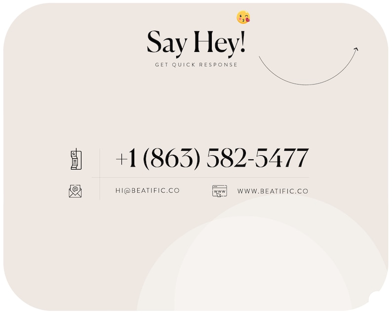a white business card with the words say hey