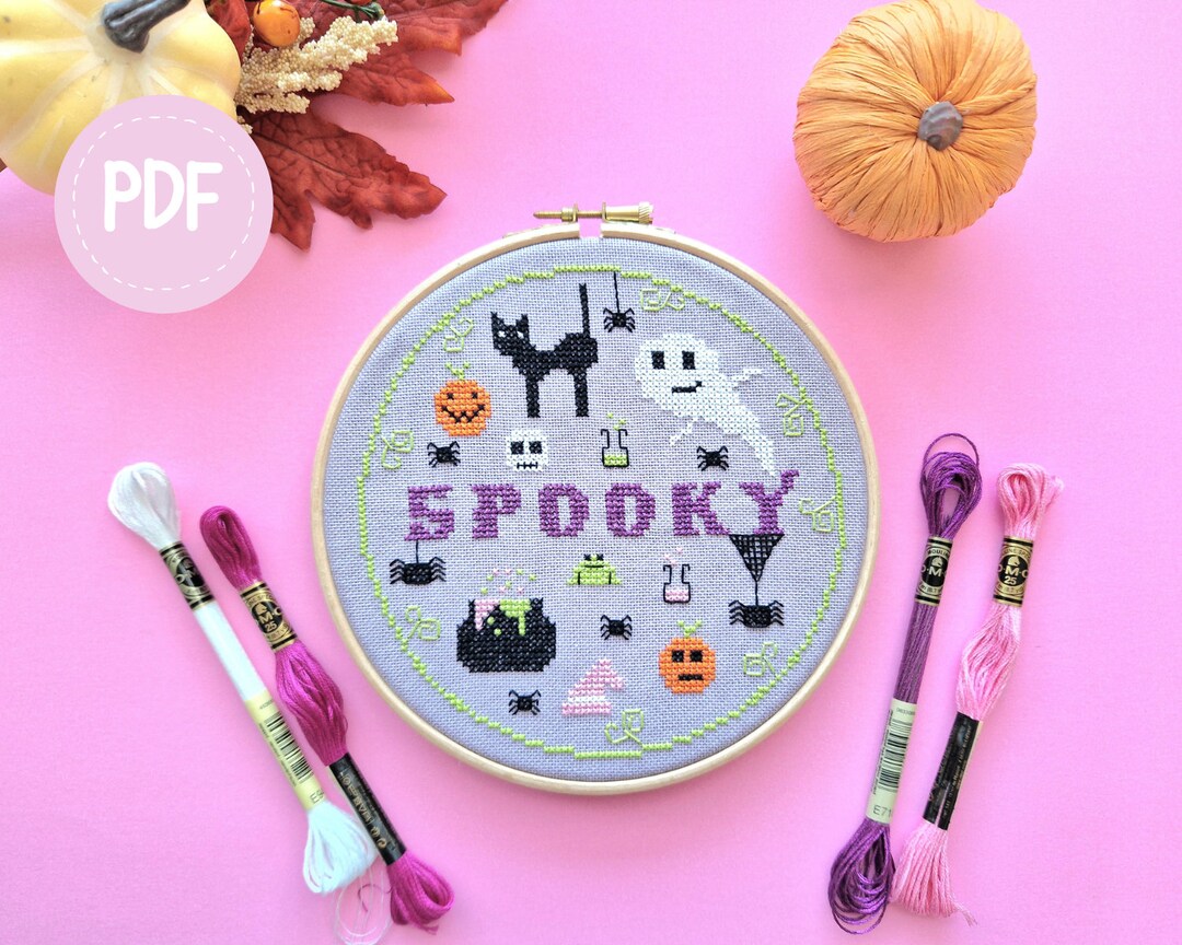 Spooky Halloween Cross Stitch Pattern: Easy Modern Design (PDF Digital ...