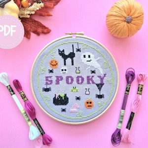 Spooky - Halloween cross stitch pattern, PDF digital download, modern easy cross stitch