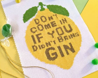 Don't come in if you didn't bring gin - cross stitch pattern, learn to stitch