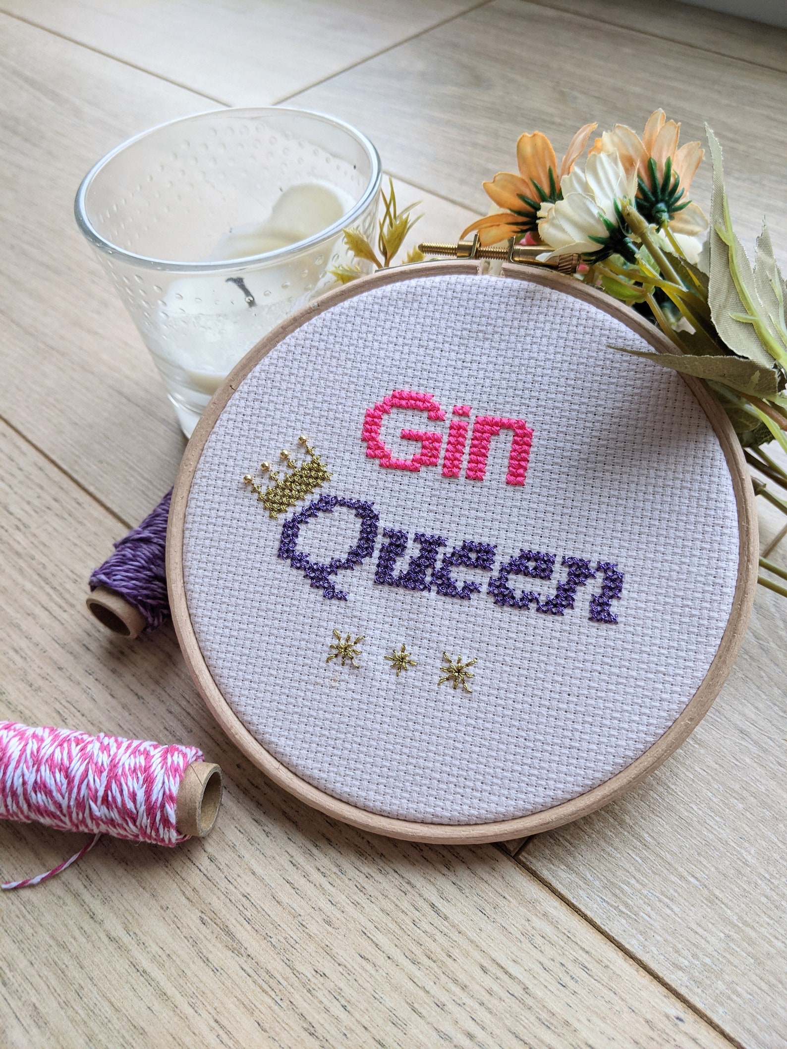Gin Queen cross stitch kit learn to stitch easy beginner Etsy