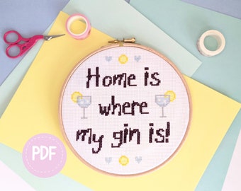 Gin Cross Stitch Pattern: Home Bar Decor (PDF Digital Download)