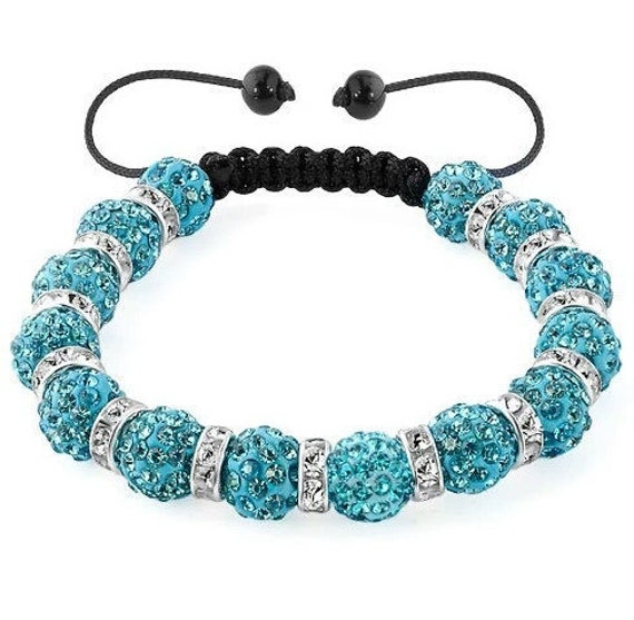 Bracelet Perles Turquoise Et Strass - Modèle W60 - Occasion En état Neuf