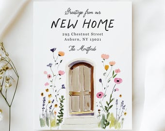 Door Garden Floral Moving Announcements, New Home Change of Address Notecards with Envelopes - 4.25x5.5"