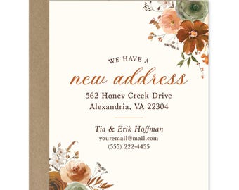 Floral Moving Announcement Cards: Sage Green and Burnt Orange Autumn Design