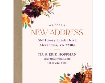 Floral Moving Announcement Cards, Boho Fall Notecards (4.25x5.5")