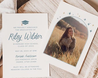 5x7 Graduation Ceremony Invitation Announcements with Photo: Double-sided, Envelopes Included