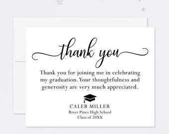 Personalized Graduation Thank You Cards: Modern Black and White Notes