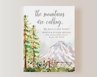 Mountain Moving Announcement Cards, 4.25x5.5" Personalized New Address Flat Notecards with White or Kraft Envelopes, Housewarming Gift