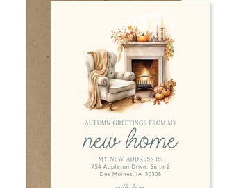 Personalized Fall Moving Announcement Cards: Fireplace New Home Notecards