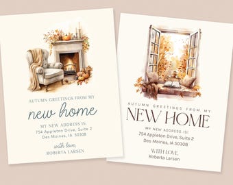 Cozy Fall Watercolor Home Moving Announcement Cards with Envelopes