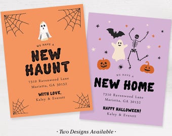 Ghost Halloween New Home Cards, Customized With Names and Address, Envelopes Included