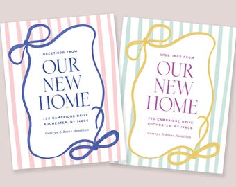 Vintage-Inspired Moving Announcements, Pink or Mint Change of Address Notecards with Envelopes - 4.25x5.5"