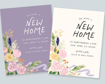 Floral Watercolor New Home Moving Announcements, Change of Address Notecards with Envelopes - 4.25x5.5"
