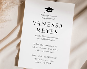 5x7 Black and White College Graduation Announcements with Premium Envelopes, Class of 2024, Gifts for Graduates, Printed Grad Announcements