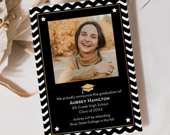 Black and White Chevron Senior Graduation Photo Announcements with Envelopes - 5x7