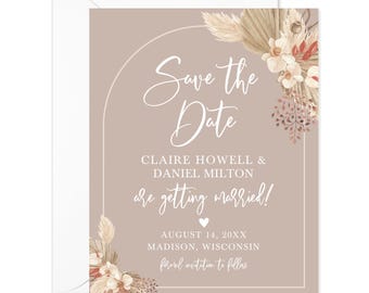 Boho Pampas Grass Save The Date Cards: Neutral Floral Engagement Announcements
