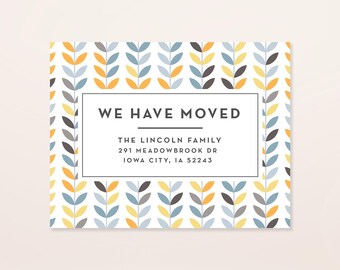 Modern Mid-Century Moving Announcement Cards, New Address Cards, Flat 5.5x4.25" Personalized Moving Cards with White or Kraft Envelopes