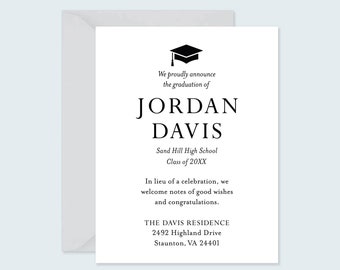 Black and White Graduation Announcements with Premium Envelopes, Gifts for Graduates, 4.25x5.5" Grad Announcements