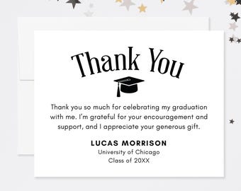Personalized Graduation Thank You Cards: Modern Black and White Notes
