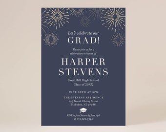 5x7 Graduation Party Invitations with Premium Envelopes, Class of 2024, Navy Grad Party Announcements