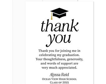 Personalized Graduation Thank You Notes, Black and White with Envelopes